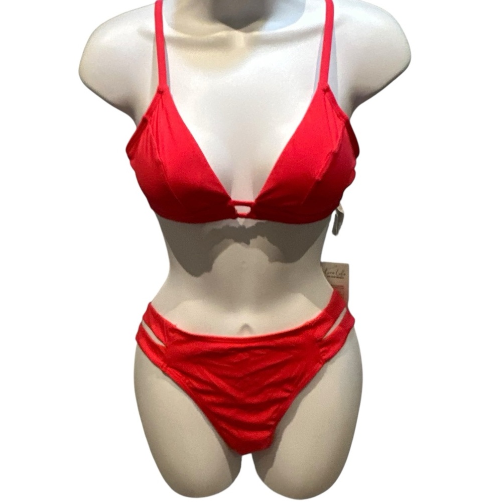 Cupshe Bikini Set Cutouts Ribbed Strawberry Red 2 Piece Small New with Tag
